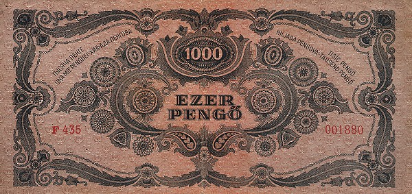 Back of Hungary p118b: 1000 Pengo from 1945