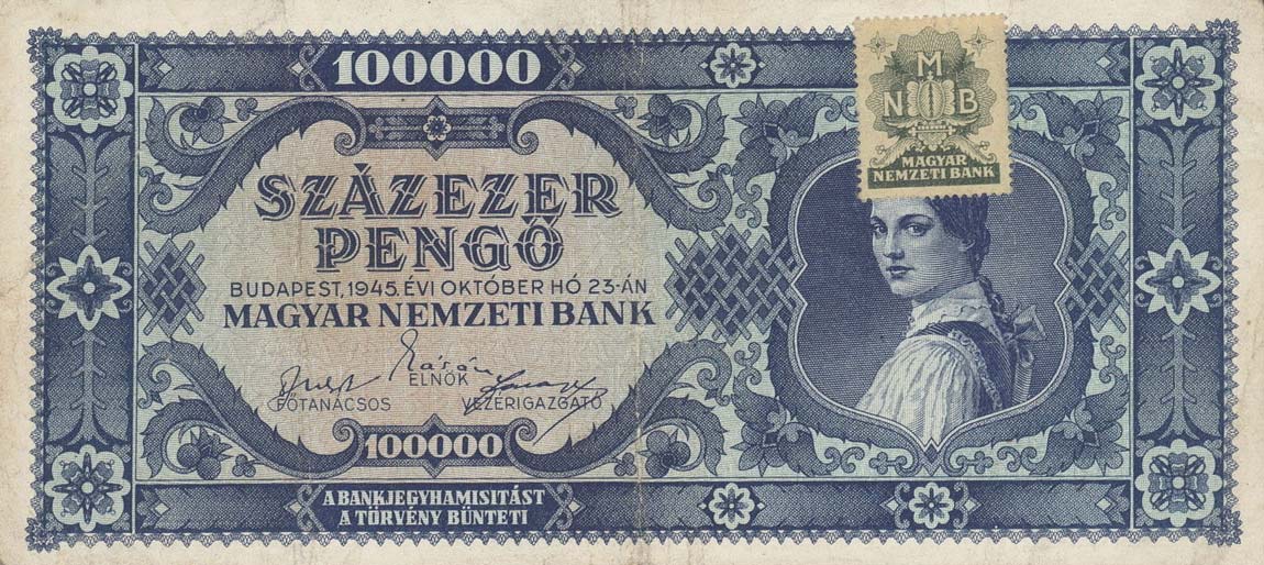 Front of Hungary p120b: 100000 Pengo from 1945