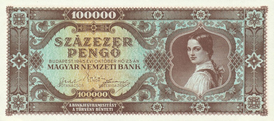 Front of Hungary p121a: 100000 Pengo from 1945