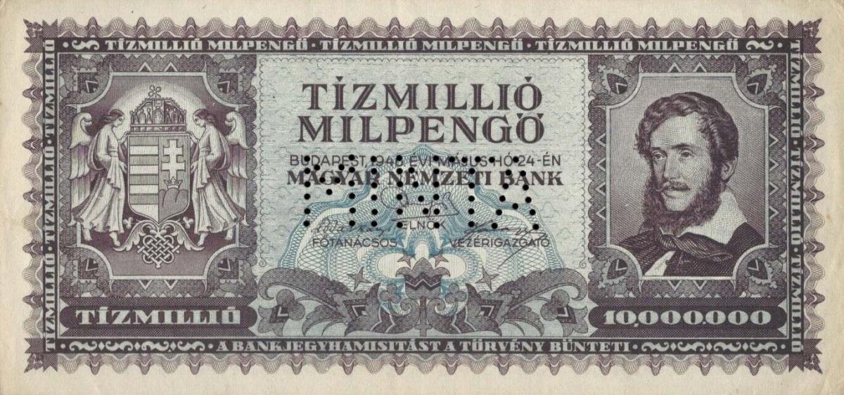 Front of Hungary p129s: 10000000 Milpengo from 1946