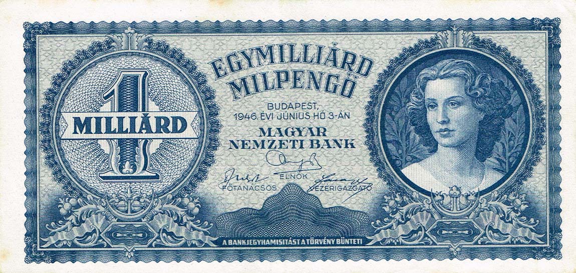 Front of Hungary p131a: 1000000000 Milpengo from 1946