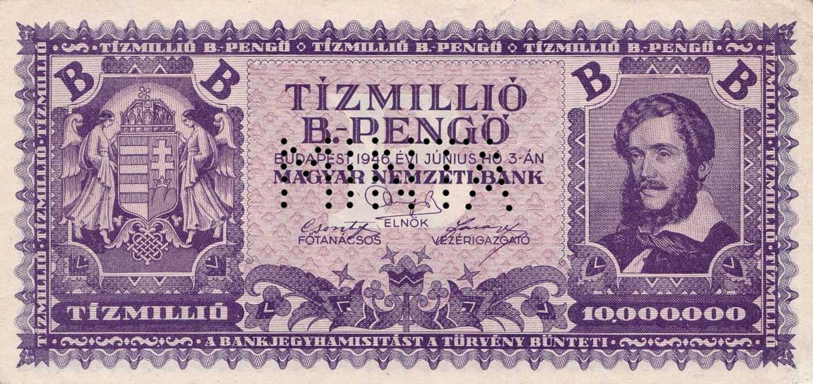 Front of Hungary p135s: 10000000 BPengo from 1946