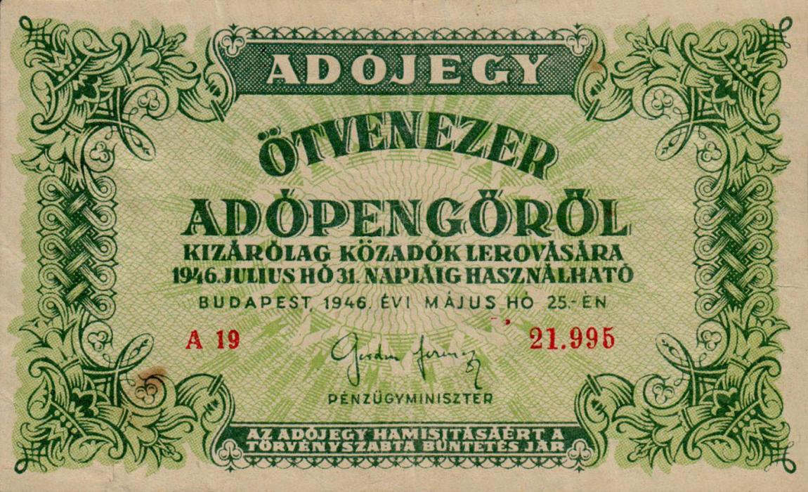 Front of Hungary p138a: 50000 Adopengo from 1946