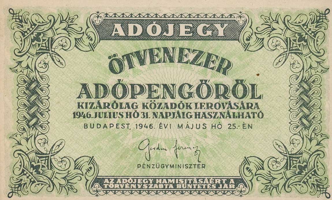 Front of Hungary p138c: 50000 Adopengo from 1946