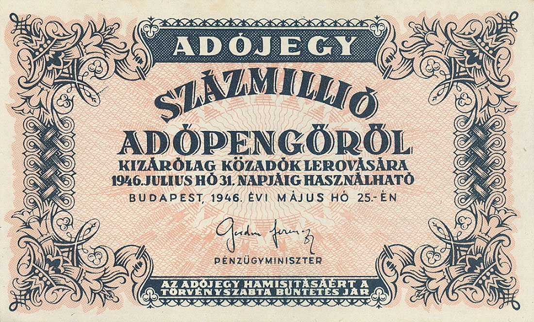 Front of Hungary p142a: 100000000 Adopengo from 1946