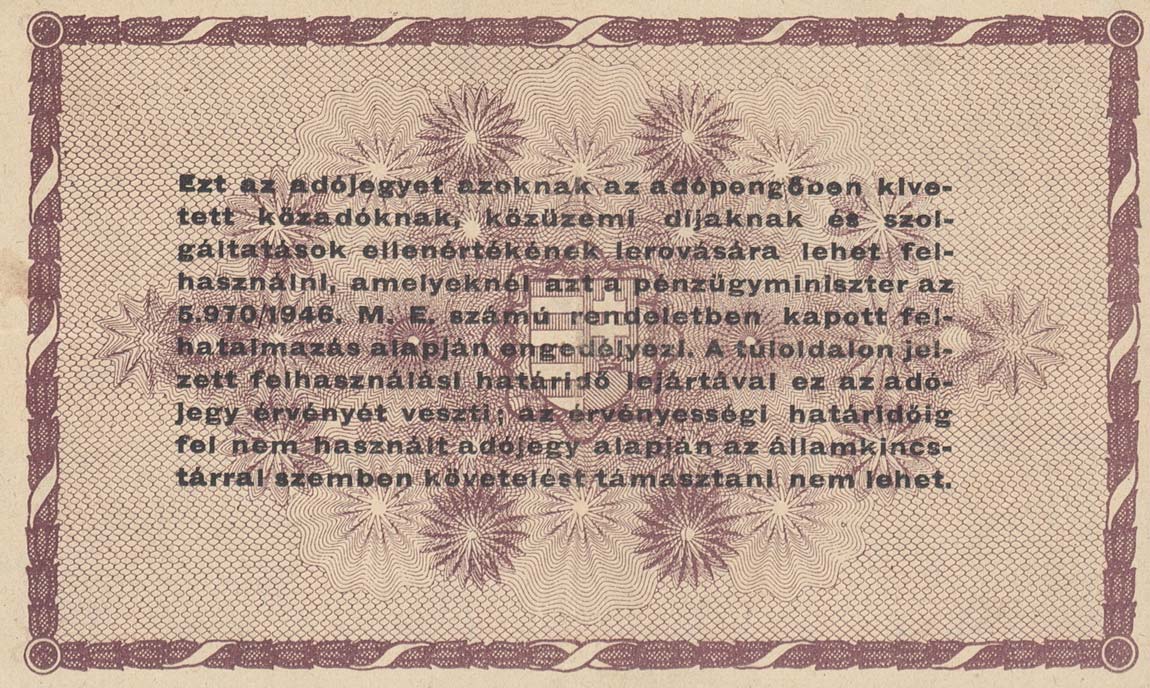 Back of Hungary p144b: 100000 Adopengo from 1946