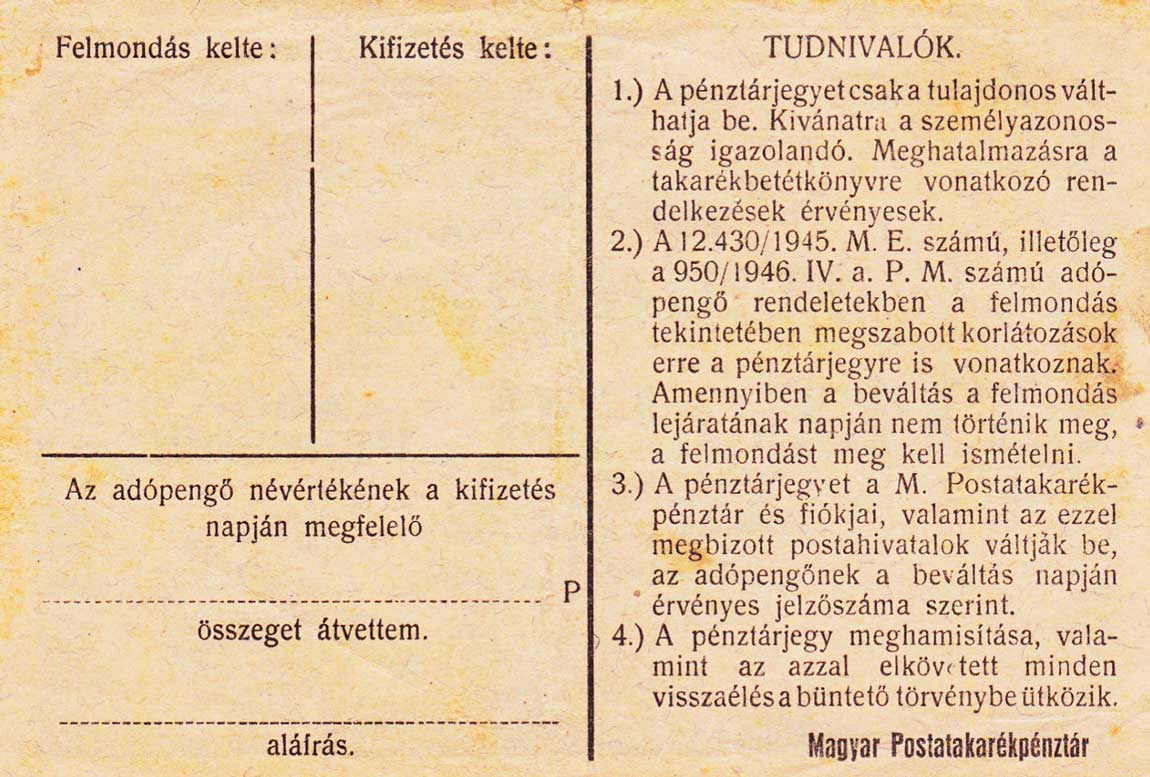 Back of Hungary p145: 10000 Adopengo from 1946