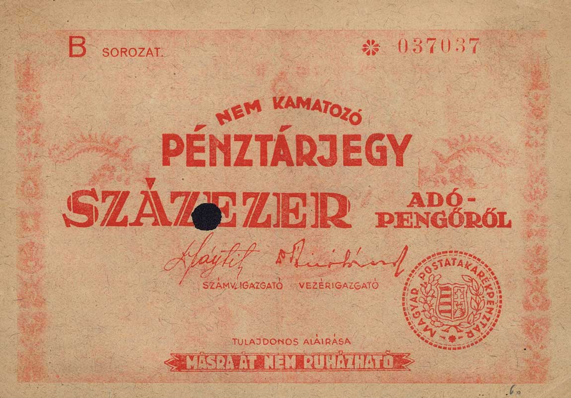 Front of Hungary p150: 100000 Adopengo from 1946