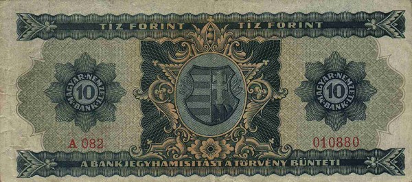 Back of Hungary p159a: 10 Forint from 1946