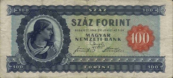 Front of Hungary p160a: 100 Forint from 1946