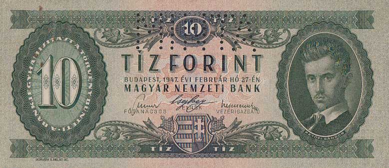 Front of Hungary p161s: 10 Forint from 1947