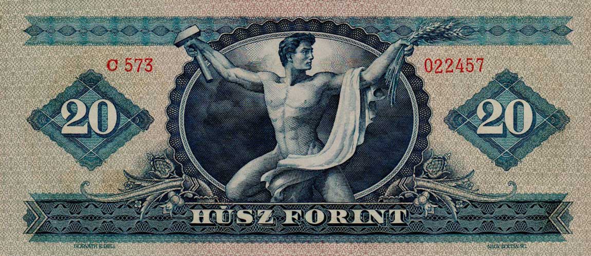 Back of Hungary p165a: 20 Forint from 1949