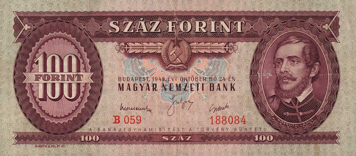 Front of Hungary p166a: 100 Forint from 1949