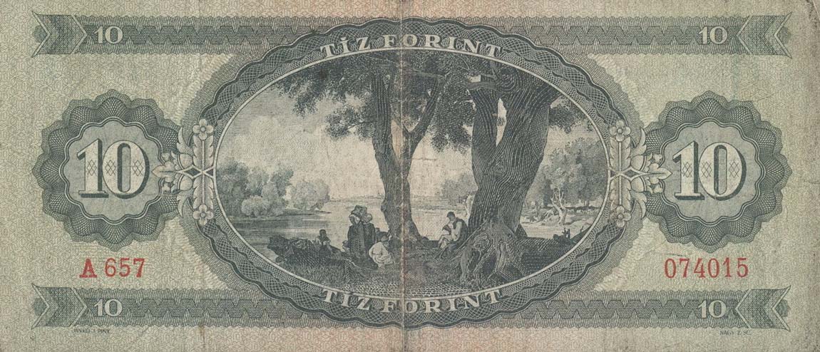 Back of Hungary p168b: 10 Forint from 1960