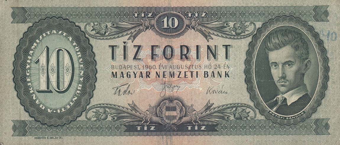 Front of Hungary p168b: 10 Forint from 1960