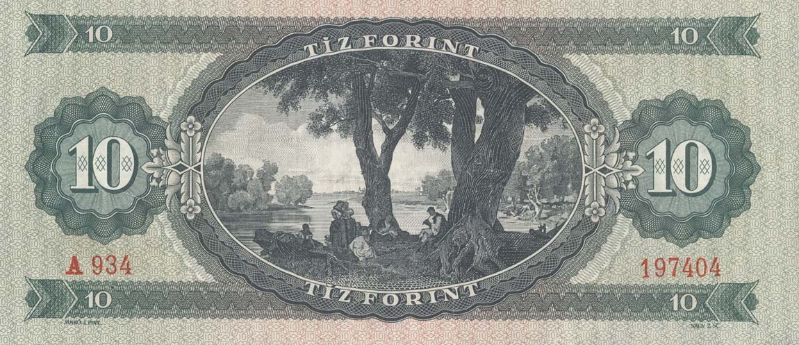 Back of Hungary p168c: 10 Forint from 1962