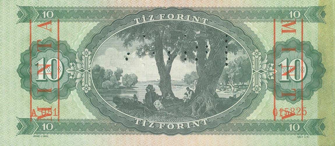 Back of Hungary p168s1: 10 Forint from 1957