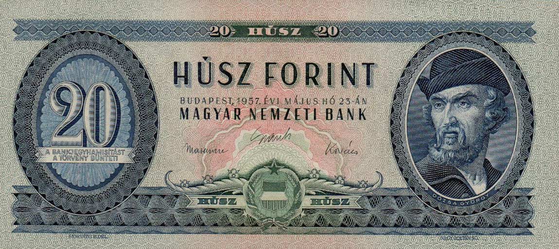 Front of Hungary p169a: 20 Forint from 1957