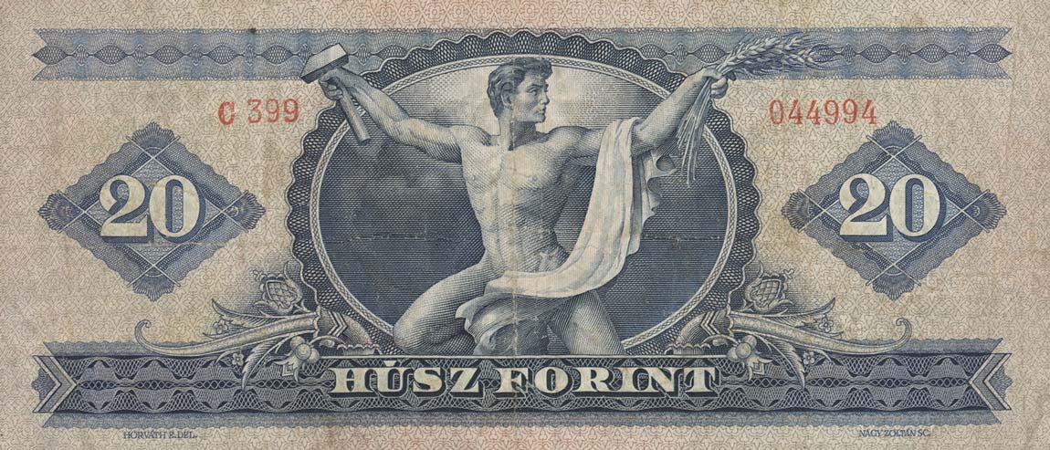 Back of Hungary p169c: 20 Forint from 1962