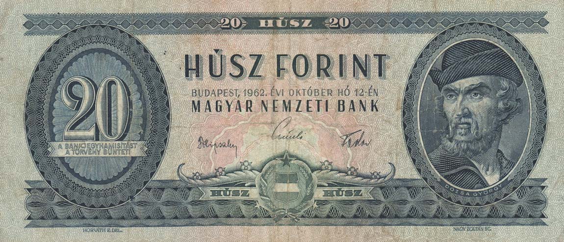 Front of Hungary p169c: 20 Forint from 1962