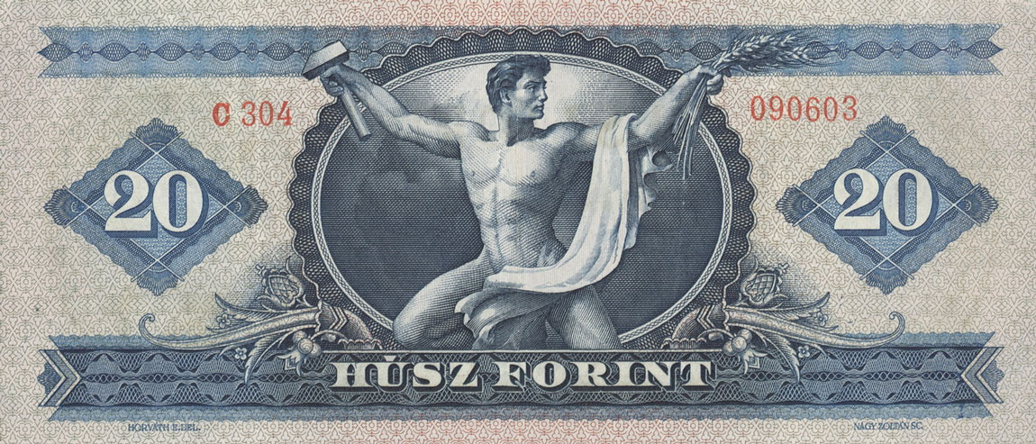 Back of Hungary p169d: 20 Forint from 1965