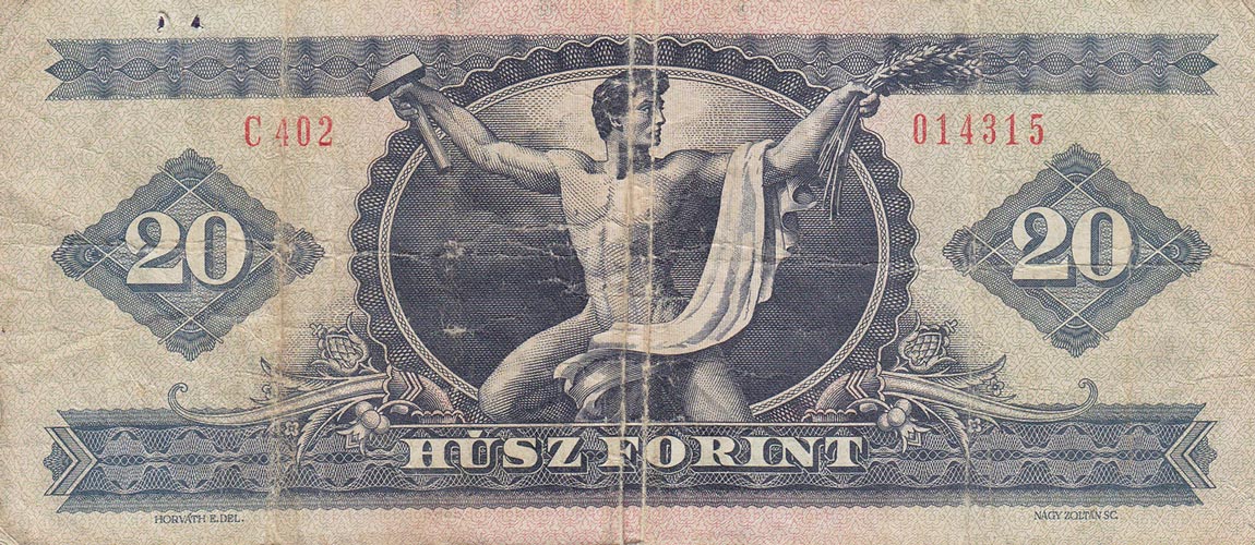 Back of Hungary p169g: 20 Forint from 1980