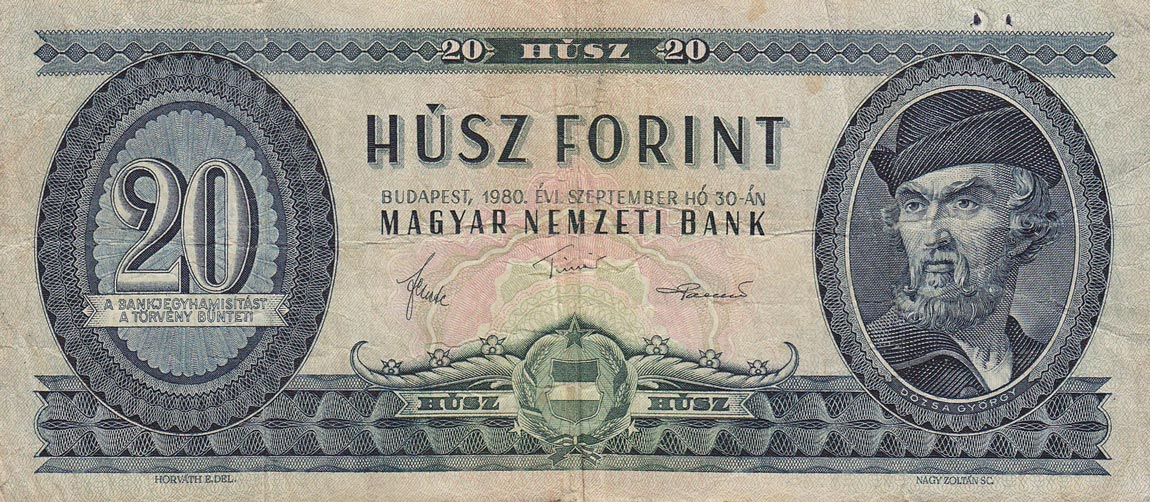 Front of Hungary p169g: 20 Forint from 1980