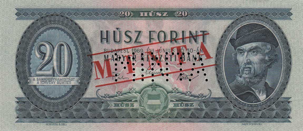 Front of Hungary p169s3: 20 Forint from 1969