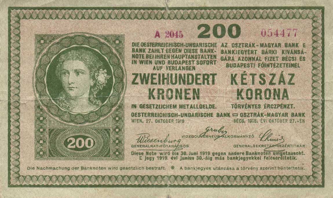 Front of Hungary p16: 200 Korona from 1918