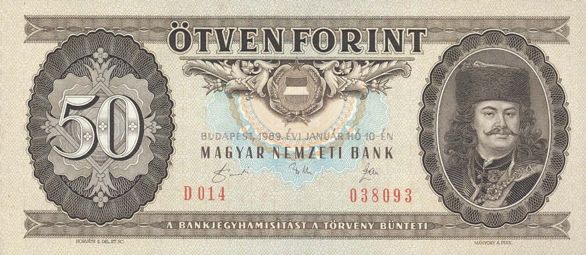 Front of Hungary p170h: 50 Forint from 1989