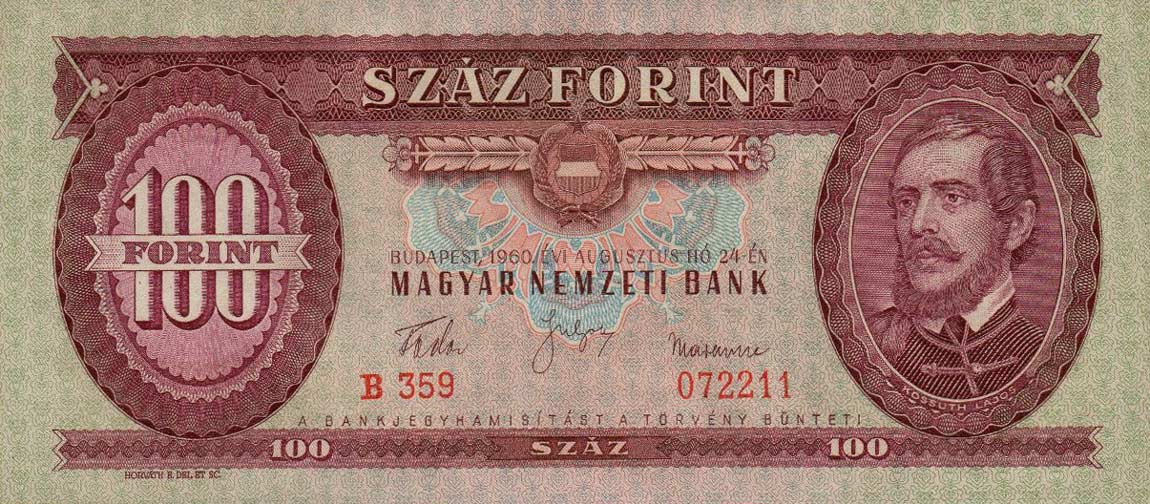 Front of Hungary p171b: 100 Forint from 1960