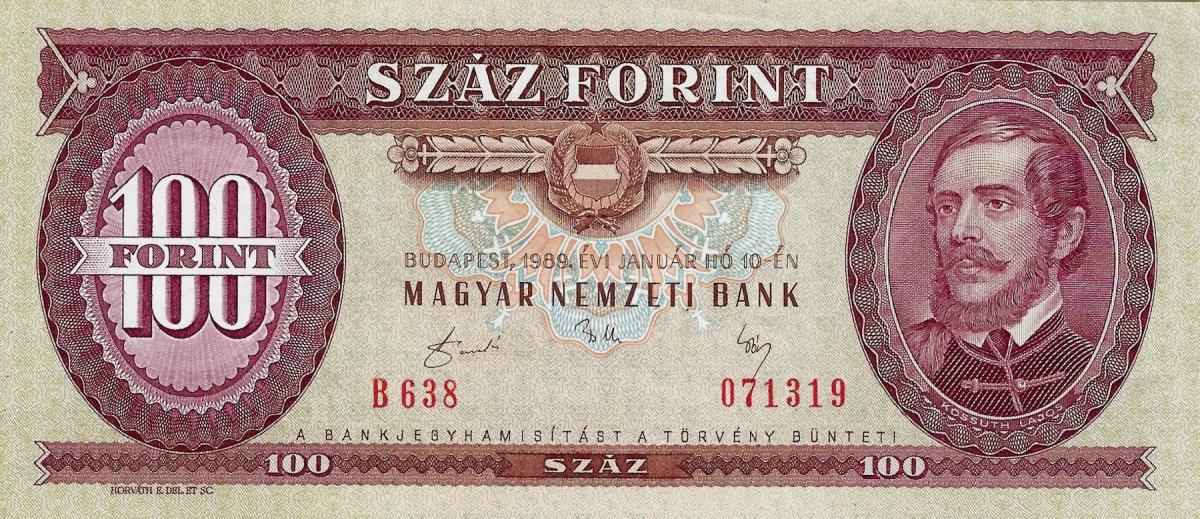 Front of Hungary p171h: 100 Forint from 1989