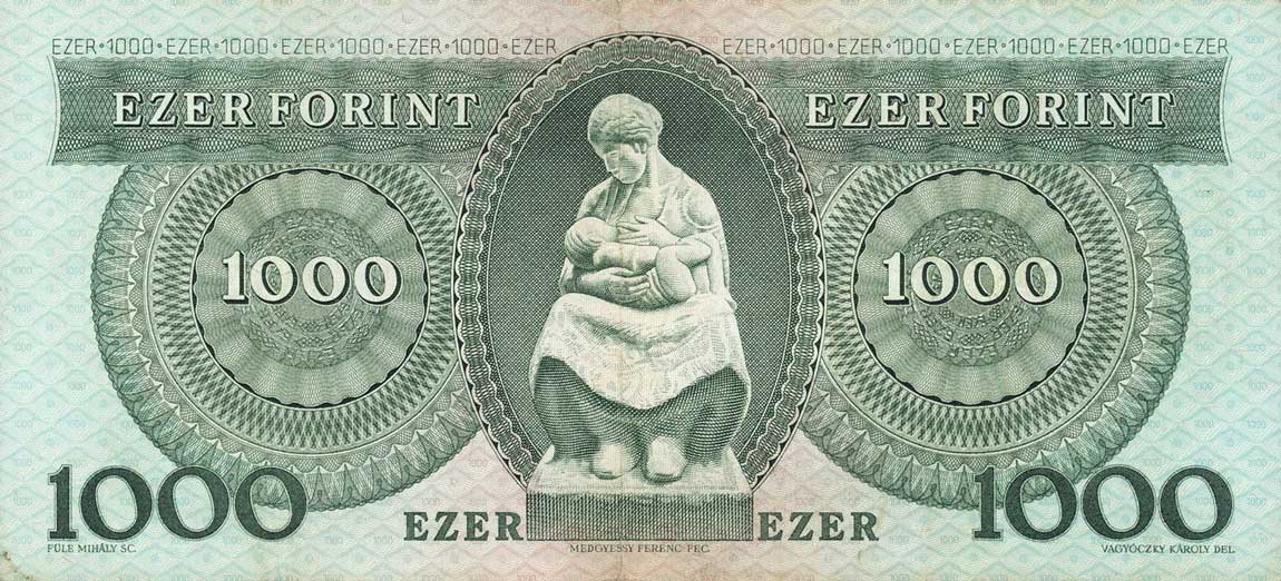 Back of Hungary p173b: 1000 Forint from 1983