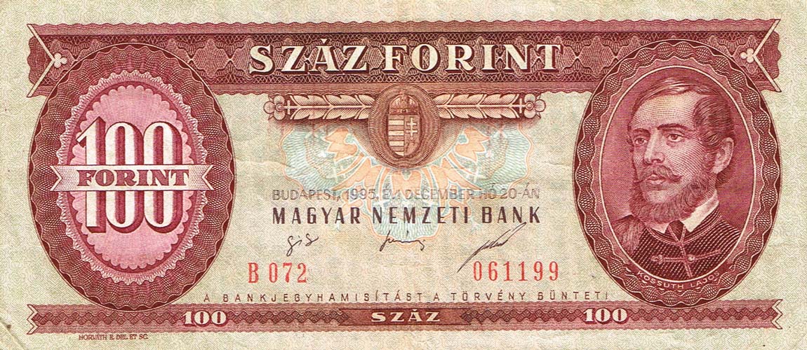 Front of Hungary p174c: 100 Forint from 1995