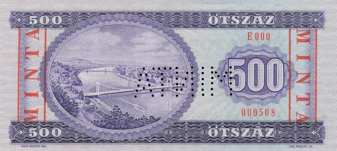 Back of Hungary p175s: 500 Forint from 1990