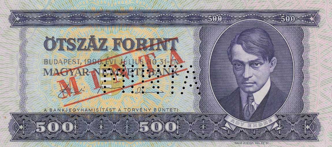 Front of Hungary p175s: 500 Forint from 1990