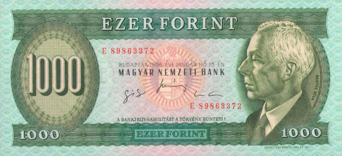 Front of Hungary p176c: 1000 Forint from 1996