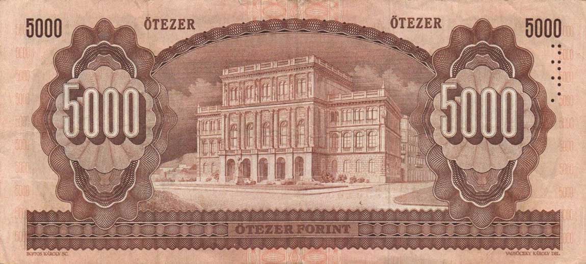 Back of Hungary p177b: 5000 Forint from 1992