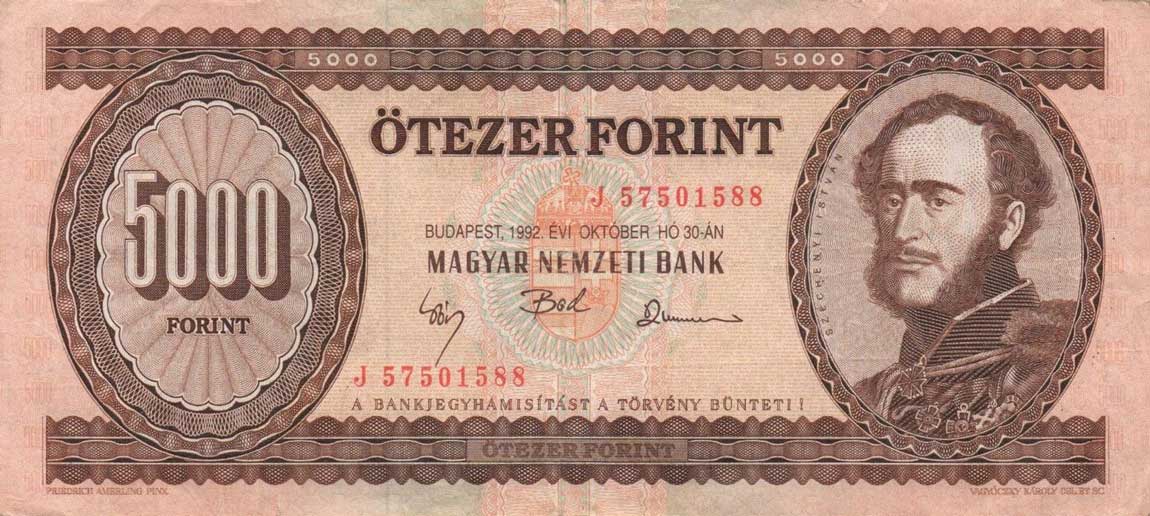 Front of Hungary p177b: 5000 Forint from 1992