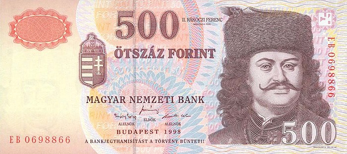 Front of Hungary p179a: 500 Forint from 1998