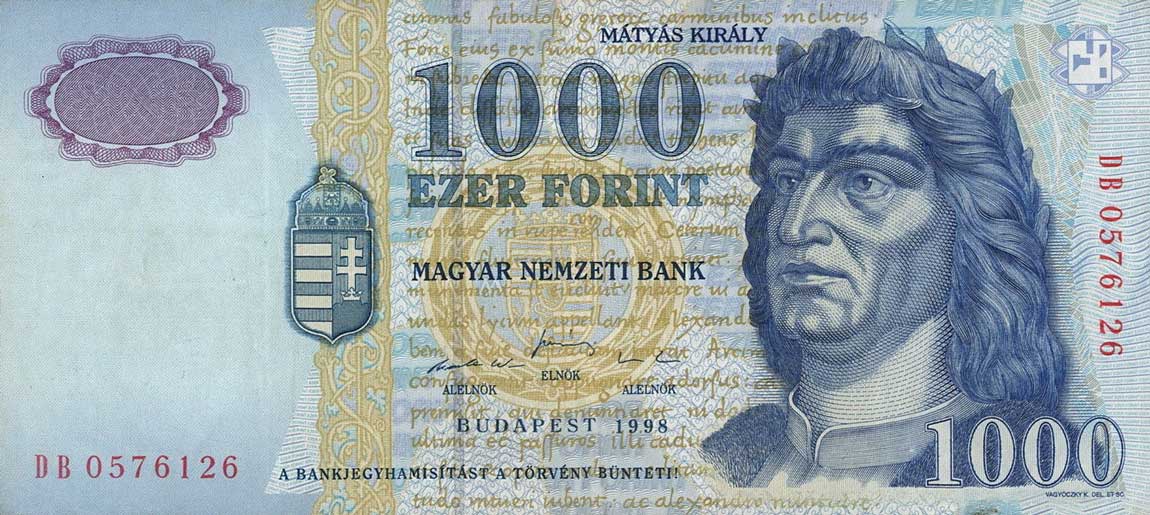 Front of Hungary p180a: 1000 Forint from 1998