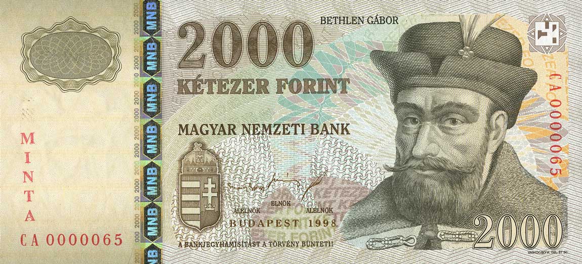 Front of Hungary p181s: 2000 Forint from 1998