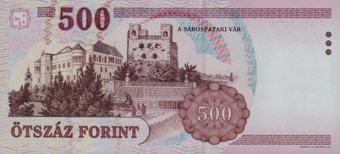 Back of Hungary p188d: 500 Forint from 2005