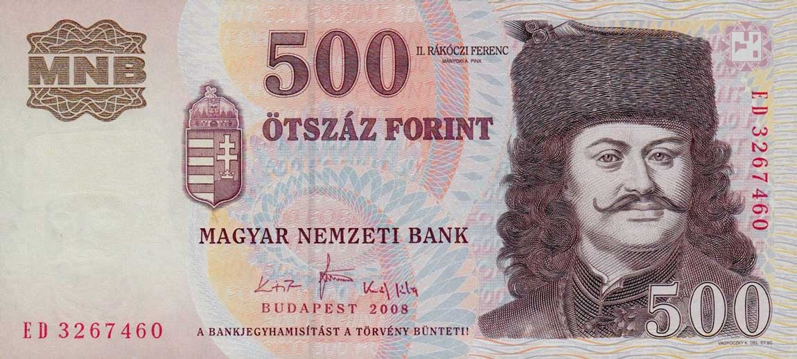 Front of Hungary p188f: 500 Forint from 2008