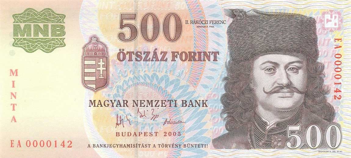 Front of Hungary p188s: 500 Forint from 2001