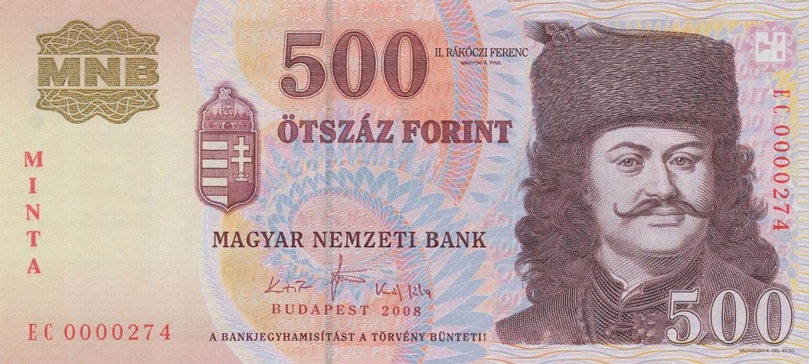 Front of Hungary p196s: 500 Forint from 2007