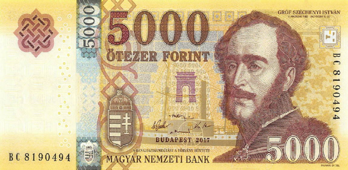 Front of Hungary p205b: 5000 Forint from 2017