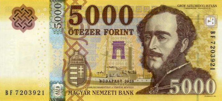 Front of Hungary p205c: 5000 Forint from 2020