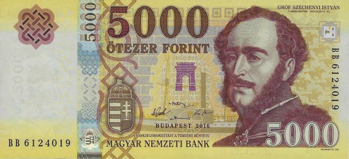 Front of Hungary p205a: 5000 Forint from 2016