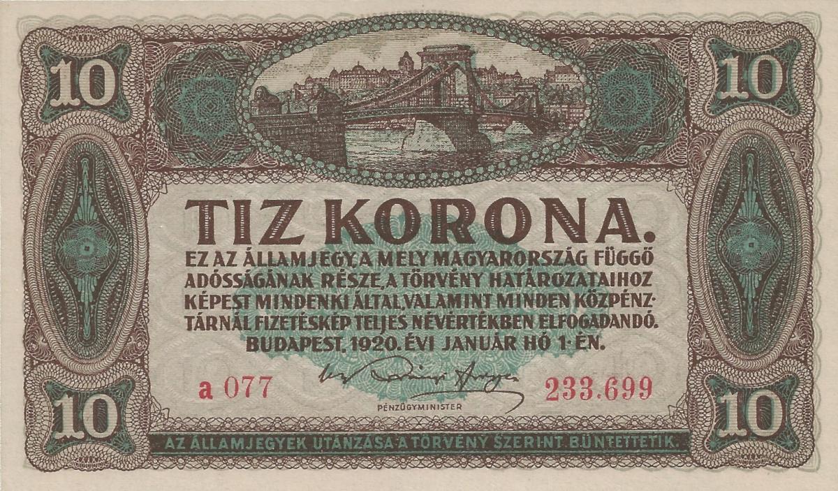 Front of Hungary p60: 10 Korona from 1920